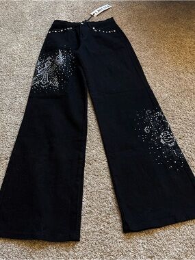 I.AM.GIA Black Rhinestone-Trim High-Waist Pants
